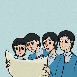 Bust-Up with Multiple Characters Sample (The Beatles, own cartoon style)